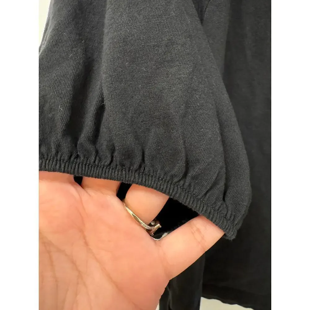 J. Crew 3/4 Sleeve Black Cotton Top Ruffle Neckline Puffy Sleeves Medium